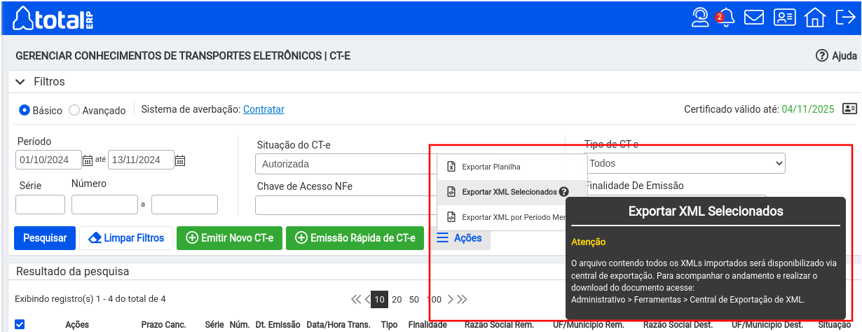 Gerenciar CT-e